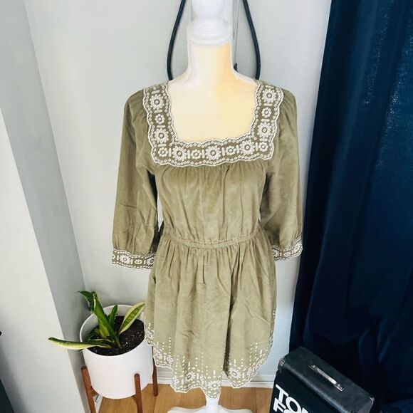 MADEWELL Embroidered Square Neck Corduroy Minidress, Small (2/4), Tan, NWT‎ - Picture 1 of 17
